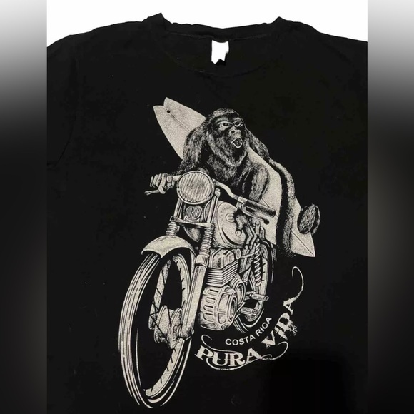 Medium Pura Vida Costa Rica Surfing Monkey Graphic Tee Shirt Pullover Men's M - Picture 2 of 3